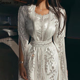 White Muslim Caftan Luxury Mermaid Evening Dress 2025 Cape Sleeves Beading Gowns Elegant For Women Party LA71015