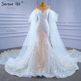 White Nude Mermaid Wedding Dresses 2025 Beaded Lace Elegant Cape Sleeves Bride Gowns HM67294 Custom Made