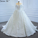 White Off Shoulder Sparkle Wedding Dresses Gowns Luxury Long Sleeves Lace Up Bridal Dress 2025 HM67222