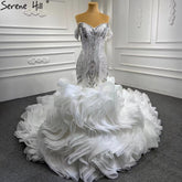 White Ruffles Beaded Wedding Dresses 2025 Mermaid Luxury Elegant Bride Gowns HM67283 Custom Made