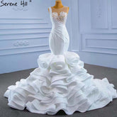 White Ruffles Beaded Wedding Dresses 2025 Sleeveless Luxury High-end Bride Gowns HM67413 Custom Made