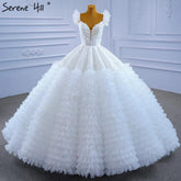 White Ruffles Lace Wedding Dresses 2025 High-end Sexy Sleeveless Bride Gowns HM67313 Custom Made