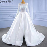 White Satin High Split Wedding Dresses 2025 A-Line Lace Beaded Bride Gowns HM67292 Custom Made