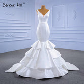 White Satin Mermaid Wedding Dresses 2025 Tiered Elegant Simple Sexy Bride Gowns HM67312 Custom Made