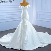 White Satin Mermaid Wedding Dresses Gowns Elegant Pearls Beaded Sexy Bridal Dress 2025 HM67285