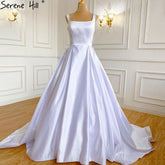 White Satin Sexy Wedding Dresses 2025 Sleeveless Simple Lace Up Bridal Gowns HA2503A Custom Made