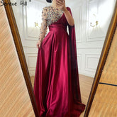 Wine Red A-Line Luxury Evening Dresses Gowns 2025 One Shoulder Diamonds Satin For Woman Party LA70923