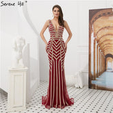 On Sale No Return No Refund Sale Wine Red Full Diamond Evening Dresses Gowns 2025 Luxury Mermaid Sexy Elegant For Women Party LA6212