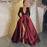 Wine Red High Split Evening Dresses Gowns 2025 Luxury Sparkle Mikaduo For Woman Party LA71062