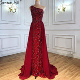 Wine Red Luxury Mermaid Evening Dresse Gowns 2025 Elegant Beaded Detachable Skirt For Women Party LA70829A