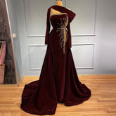 Wine Red Velour Overskirt Evening Dresses Gowns 2025 Mermaid Elegant Luxury For Women Party LA71517