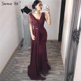 Wine Red with Removable Sashes Evening Gowns 2025 Dubai Plus Size Beading Tassel Luxury Formal Dress LA60846