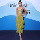 On Sale no return no refund Yellow Green Feathers Mermaid Sundress Evening Gowns Beaded Ankle Length Party Drsses 2025 For Women LA72055