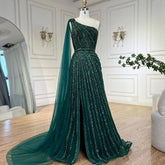 Yellow One-Shoulder Cape Sleeve 2025 Luxury Beaded Formal Occasion Evening Dresses Gowns For Women Party LA71671