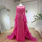 Fuchsia Mermaid Over Skirt Beaded Luxury Dubai Long Evening Dresses Gowns For Women Wedding Party 2025 LA72379