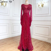 Muslim Wine Red Luxury Evening Dresses Gowns 2025 Mermaid Beaded Elegant For Woman Wedding Party LA71144