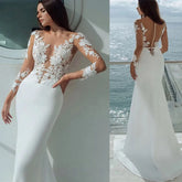 Sexy Long Sleeves Mermaid Wedding Dresses White Illusion Neck Lace Appliques 2023 Bridal Dress Gowns Beach Vestidos De Noiva