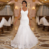 Sexy Sleeveless Sweetheart Wedding Dresses Women Gorgeous Lace Applique Mermaid Bridal Gowns Pleated Backless Formal Party Robe