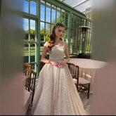 Saudi Arabia Nude Square Neck Elegant A-Line Evening Dress Beaded for Formal Occasion LA72835