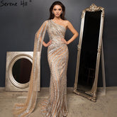 Silver Nude Mermaid Luxury Evening Dresses Gowns 2025 Elegant One Shoulder Beaded For Women Party Night LA71413
