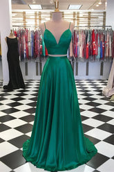 Robe de bal deux pièces en satin, coupe trapèze, bretelles spaghetti, robe de soirée