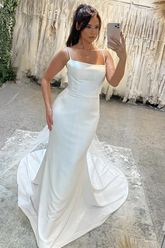 Spaghetti Straps Lace Beach Mermaid Court Train Wedding Dress WD648