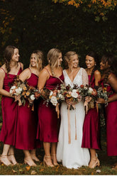 Spaghetti Straps Scoop Pleats Sheath Bridesmaid Dress BD103