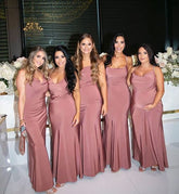 Baoleely Soft Satin Spaghetti Straps Blush Pink Bridesmaid Dresses