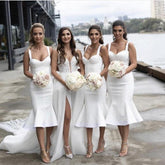Baoleely White Short Bridesmaid Dresses Mermaid Sweetheart Spaghetti Straps