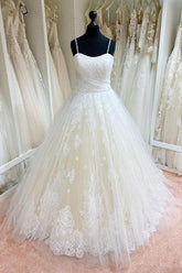 Tulle Lace Spaghetti Straps Appliqued Ball Gown Wedding Dresses WD558
