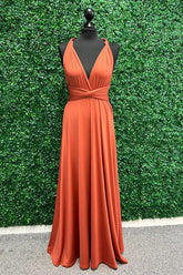 Twist Wrap Orange Bridesmaid Dress Long Bridesmaid Dress BD135