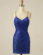 Robe de bal bleu roi fourreau à sequins et lacets Y2844