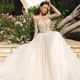 Vintage Boho Wedding Dresses For Women's Elegance 2023 Beach Princess A-Line Long Sleeves Illusion Bodices Country Bridal Gowns