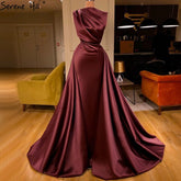 Robe de soirée sirène rouge vin simple, modèle 2025, sans manches, en satin, à lacets, LA70577