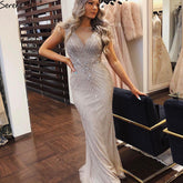 Wine Red O-Neck Luxury Sleeveless Evening Dresses 2025 Dubai Mermaid Diamond Beading Formal Dress LA70415