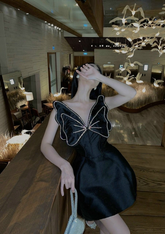 Elegante vestido negro de corte A para baile de bienvenida, vestido negro de fiesta Y2382