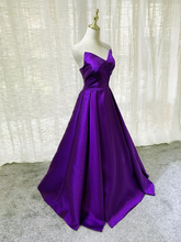 Vestido de noche sencillo de satén morado, corte en A, largo hasta el suelo, modelo Y869