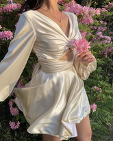 Vestido blanco de corte A para baile de bienvenida con mangas largas, vestido blanco para fiesta de cumpleaños Y2516