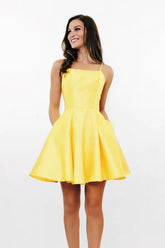 A-line Homecoming Dress With Pockets, Simple Graduation Dress