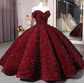 Robe de bal bordeaux à sequins épaules dénudées, robe de quinceañera, robe de sweet 16 Y4160
