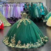 Robe de bal en tulle vert pailleté à décolleté cœur et appliques dorées, robe de princesse pour Sweet 16, référence Y4304