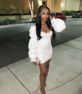 Vestido cruzado sexy para mujer, blanco, manga larga abullonada, fruncido, vestido blanco para fiesta de bienvenida Y2165