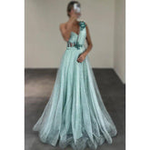 A-Line Charming One Shoulder Tulle Sleeveless Formal Party Prom Dress