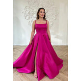 A-Line Classic & Timeless Spaghetti Straps Scoop A-Line Side Slit Party Prom Dress