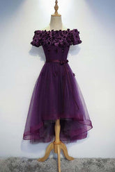 A-line Cute Purple High Low Prom Dress Purple Homecoming dress