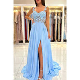 A Line Double Straps Lace Long Prom Formal Dress