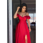 Robe de bal longue gris foncé à bretelles doubles et col en V