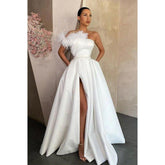 A-line High Split Strapless Prom Dress with Pockets