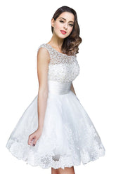 A-line Jewel Tulle Party Beading Dress
