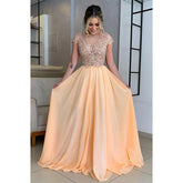 A-line Lace Appliques Short Sleeves Long Mother of The Bride Dress